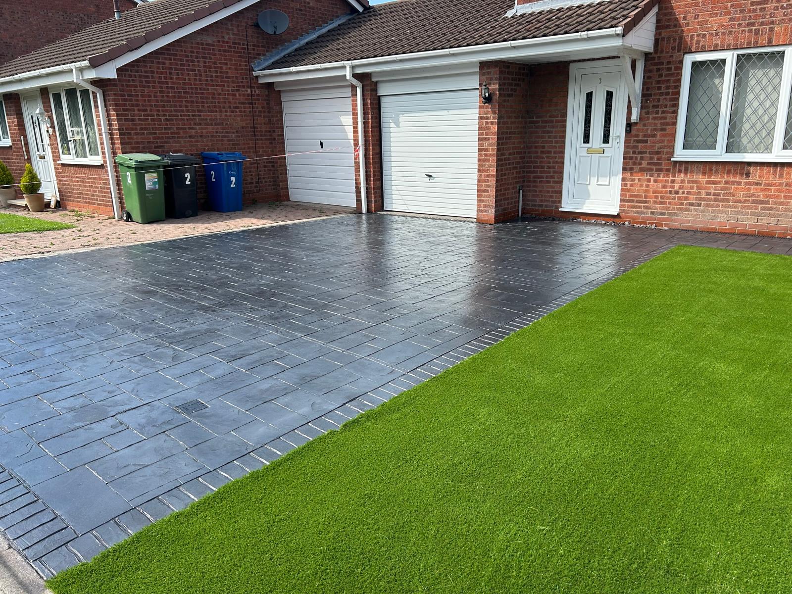 New driveway with artificial grass border, Warrington, Cheshire